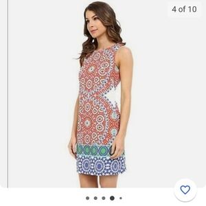 NWT London Times Medallion Print Sleeveless Vibrant Shift Mini Dress Size 10